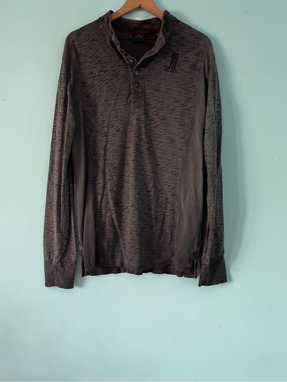 Harley-Davidson Wing #1 Mock Slub Long Sleeve Henley Shirt M Motorcycle Waffle